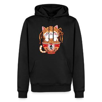 Chat, Ramen, Nouilles Japonaises, Drôle De Chaton - Sweat à capuche Premium bio Homme - noir - Devant - Nico (187cm)