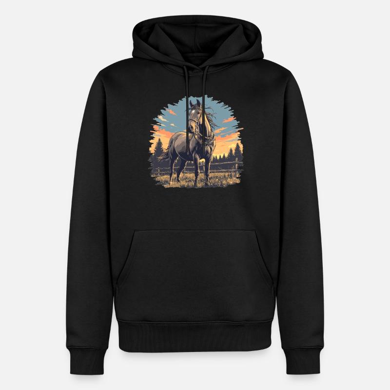 Pferde Pferd - Männer Premium Bio Hoodie - Schwarz