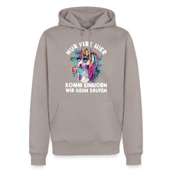 Refreshing Cocktail Unicorn Saying - Men’s Premium Organic Hoodie - taupe - Front - Nico (187cm)