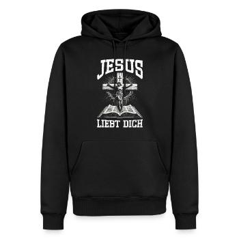 Jesus Christlich Katholiken Gläubiger Gottesdienst - Männer Premium Bio Hoodie - Schwarz - Vorne - Nico (187cm)