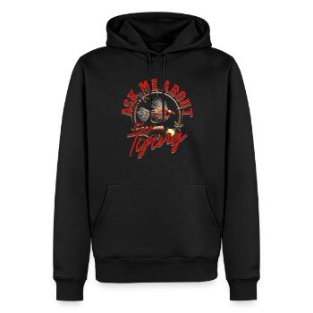 Fliegenfischen Ask me About Fly Tying - Männer Premium Bio Hoodie - Schwarz - Vorne - Nico (187cm)