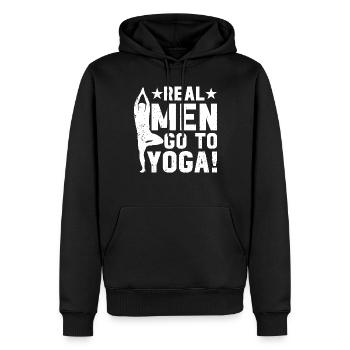 Yoga Meditation - Real men go to yoga - Männer Premium Bio Hoodie - Schwarz - Vorne - Nico (187cm)