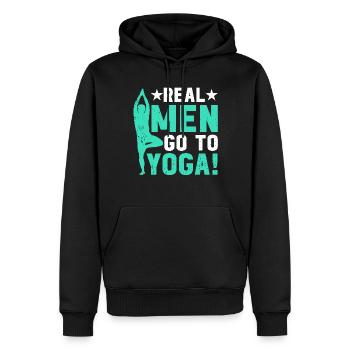 Funny Yoga Meditation - Les vrais hommes vont au yoga - Sweat à capuche Premium bio Homme - noir - Devant - Nico (187cm)