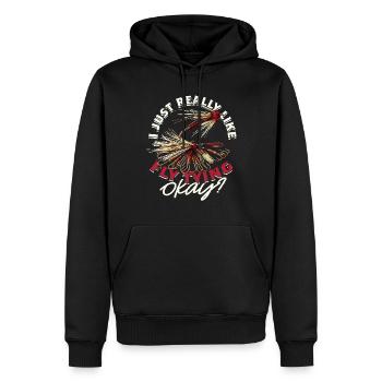Fliegenfischen I Just Really Like Fly Tying Okay? - Männer Premium Bio Hoodie - Schwarz - Vorne - Nico (187cm)