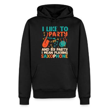 Saxophone J’aime faire la fête et par - Sweat à capuche Premium bio Homme - noir - Devant - Nico (187cm)