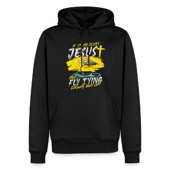 Fliegenfischen Fliegenangler Jesus And Fly Tying - Männer Premium Bio Hoodie - Schwarz - Vorne - Nico (187cm)