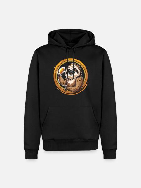 Faultier Bier Biertrinker - Männer Premium Bio Hoodie - Schwarz