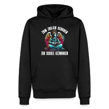 Né pour jouer Forcé d’aller à l’école Angel - Sweat à capuche Premium bio Homme - noir - Devant - Nico (187cm)