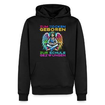 Né pour jouer Forcé d’aller à l’école Angel - Sweat à capuche Premium bio Homme - noir - Devant - Nico (187cm)