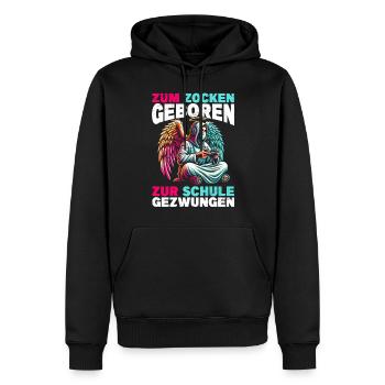 Né pour jouer Forcé d’aller à l’école Angel - Sweat à capuche Premium bio Homme - noir - Devant - Nico (187cm)