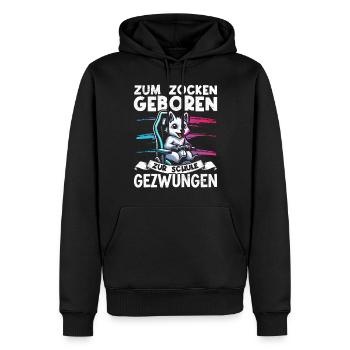 Né pour jouer, forcé d’aller à l’école, le renard arctique - Sweat à capuche Premium bio Homme - noir - Devant - Nico (187cm)