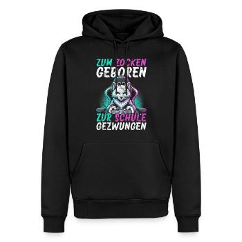 Né pour jouer, forcé d’aller à l’école, le renard arctique - Sweat à capuche Premium bio Homme - noir - Devant - Nico (187cm)