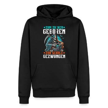Né pour jouer Forcé d’aller à l’école Grim Reaper - Sweat à capuche Premium bio Homme - noir - Devant - Nico (187cm)