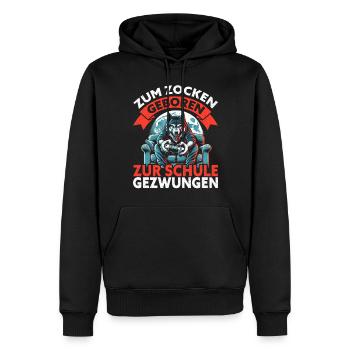 Né pour jouer Forcé d’aller à l’école Loup - Sweat à capuche Premium bio Homme - noir - Devant - Nico (187cm)