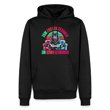 Né pour jouer Forcé d’aller à l’école Loup - Sweat à capuche Premium bio Homme - noir - Devant - Nico (187cm)