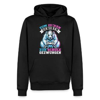 Né pour jouer, forcé d’aller à l’école, ours polaire - Sweat à capuche Premium bio Homme - noir - Devant - Nico (187cm)