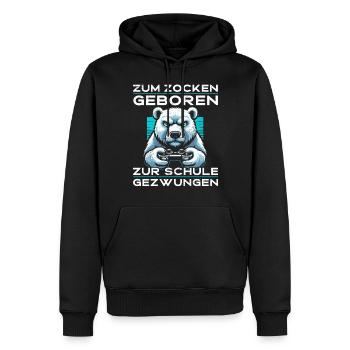 Né pour jouer, forcé d’aller à l’école, ours polaire - Sweat à capuche Premium bio Homme - noir - Devant - Nico (187cm)