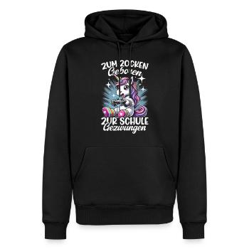 Née pour jouer Forcée d’aller à l’école Licorne - Sweat à capuche Premium bio Homme - noir - Devant - Nico (187cm)