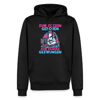 Née pour jouer Forcée d’aller à l’école Licorne - Sweat à capuche Premium bio Homme - noir - Devant - Nico (187cm)
