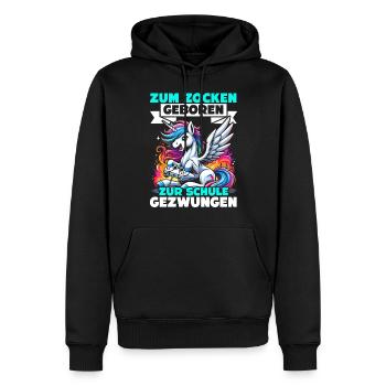 Née pour jouer Forcée d’aller à l’école Licorne - Sweat à capuche Premium bio Homme - noir - Devant - Nico (187cm)