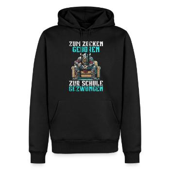 Nés pour jouer Forcés d’aller à l’école Les Vikings - Sweat à capuche Premium bio Homme - noir - Devant - Nico (187cm)