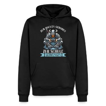 Nés pour jouer Forcés d’aller à l’école Les Vikings - Sweat à capuche Premium bio Homme - noir - Devant - Nico (187cm)