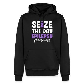 Nutze den Tag Purple Ribbon Nervensystem - Männer Premium Bio Hoodie - Schwarz - Vorne - Nico (187cm)