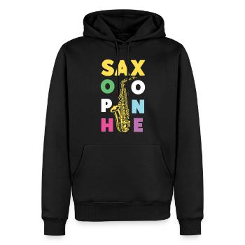 Saxophones Saxophones - Sweat à capuche Premium bio Homme - noir - Devant - Nico (187cm)