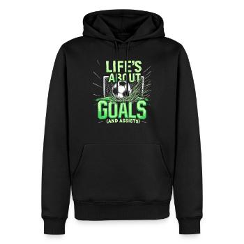 football, joueur de football, joueur de football garçon - Sweat à capuche Premium bio Homme - noir - Devant - Nico (187cm)
