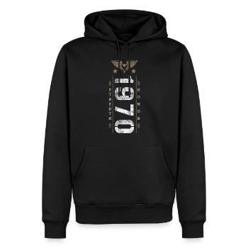 Édition limitée 1970's Force et Honneur Anniversaire - Sweat à capuche Premium bio Homme - noir - Devant - Nico (187cm)