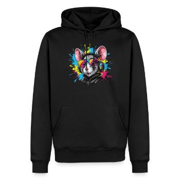 Ratte mit Kopfhörer - Männer Premium Bio Hoodie - Schwarz - Vorne - Nico (187cm)