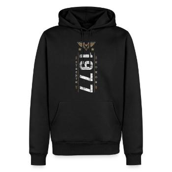 Edition Limitée 1977 Force et Honneur Anniversaire - Sweat à capuche Premium bio Homme - noir - Devant - Nico (187cm)