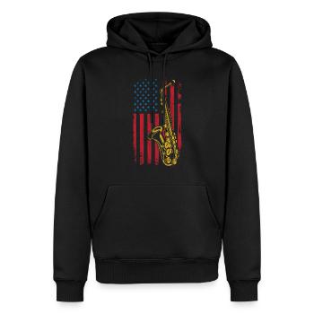 Saxophone American Flag - Männer Premium Bio Hoodie - Schwarz - Vorne - Nico (187cm)