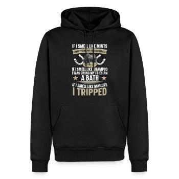 When I smell like coins, I fed mine - Men’s Premium Organic Hoodie - black - Front - Nico (187cm)
