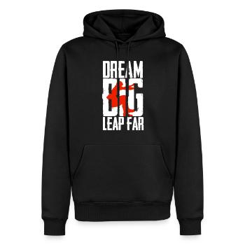 Saut en longueur Saut en longueur Rêve Grand saut loin - Sweat à capuche Premium bio Homme - noir - Devant - Nico (187cm)