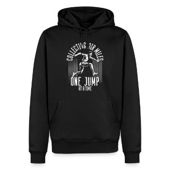 Saut en longueur Saut en longueur Collecter des miles aériens - Sweat à capuche Premium bio Homme - noir - Devant - Nico (187cm)