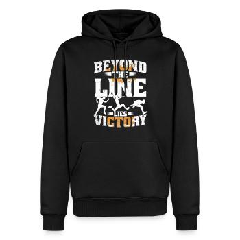 Weitsprung Beyond The Line Lies Victory - Männer Premium Bio Hoodie - Schwarz - Vorne - Nico (187cm)
