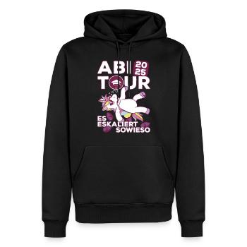 Abi Abschluss 2025 Abitur Abschlussfahrt Abi Tour - Männer Premium Bio Hoodie - Schwarz - Vorne - Nico (187cm)
