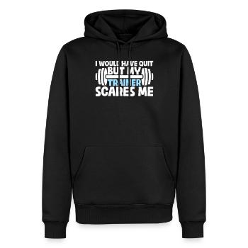 J’aurais bien arrêté mais mon entraîneur me fait drôle peur - Sweat à capuche Premium bio Homme - noir - Devant - Nico (187cm)