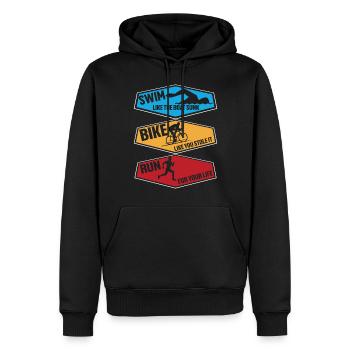 Natation Vélo Course Rétro Vintage Drôle Triathlon - Sweat à capuche Premium bio Homme - noir - Devant - Nico (187cm)