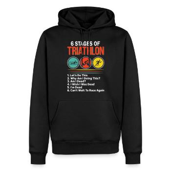 6 étapes de triathlon Funny Swim Bike Run - Sweat à capuche Premium bio Homme - noir - Devant - Nico (187cm)