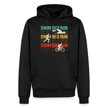 natation vélo course drôle triathlète rétro triathlon - Sweat à capuche Premium bio Homme - noir - Devant - Nico (187cm)