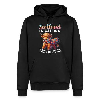 Scottish Highland Cow Scotland Farm - Men’s Premium Organic Hoodie - black - Front - Nico (187cm)