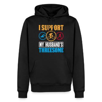 Je soutiens le trio de mon mari Rétro drôle - Sweat à capuche Premium bio Homme - noir - Devant - Nico (187cm)