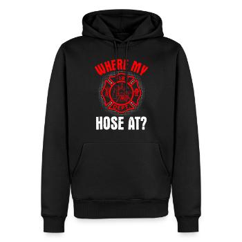 Where My Hose At Funny Firefighting Red Line - Men’s Premium Organic Hoodie - black - Front - Nico (187cm)