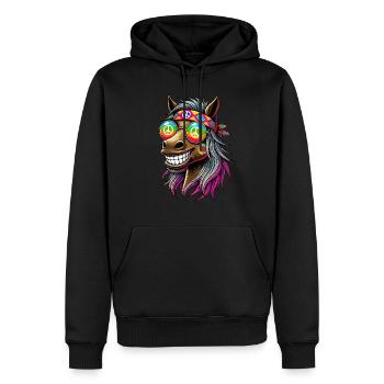 Hippie 70er Jahre 1970er 60er Jahre Party Pferd - Männer Premium Bio Hoodie - Schwarz - Vorne - Nico (187cm)