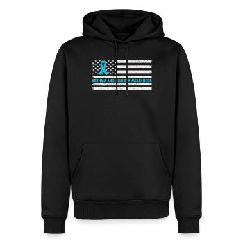 Sensibilisation à l’asthme et aux allergies Drapeau des États-Unis Ruban gris - Sweat à capuche Premium bio Homme - noir - Devant - Nico (187cm)