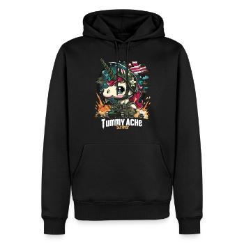 Drôle Licorne Mème Maux d’estomac - Sweat à capuche Premium bio Homme - noir - Devant - Nico (187cm)