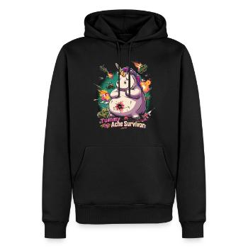 Drôle Licorne Mème Maux d’estomac - Sweat à capuche Premium bio Homme - noir - Devant - Nico (187cm)