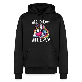 All Colors All Love Cute Rainbow Unicorn - Men’s Premium Organic Hoodie - black - Front - Nico (187cm)